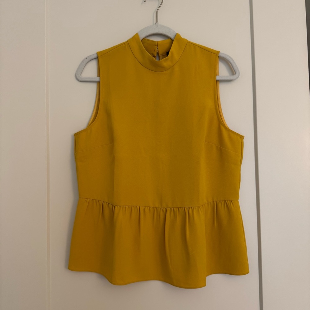 J. Crew Mustard Sleeveless Peplum Blouse